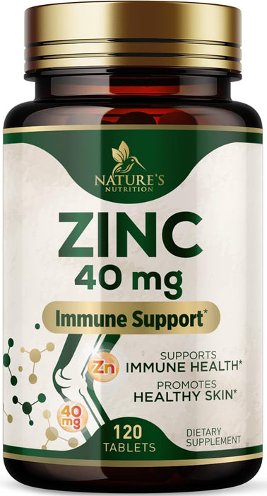Zinc 40mg Supplements for Women and Men, Supplement for Immune Health Support, Skin Health Support, & Antioxidant Supplement for Adults with Zinc Gluconate 40 mg, High Potency, Non-GMO