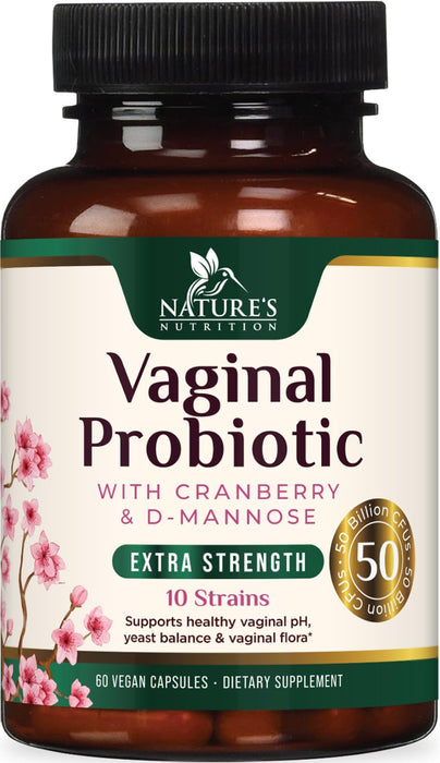 Vaginal Probiotics for Women pH Balance, Digestive, UT & Feminine Health Support - 50 Billion CFU, 10 Probiotic Strains, Prebiotics, & Cranberry - Supports Healthy Vaginal Odor & Flora