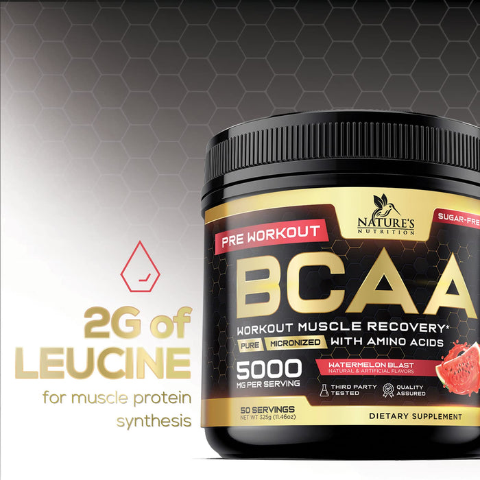 BCAA Powder Watermelon Blast - Post Workout Muscle Recovery Support Drink for Hydration - Sugar Free BCAAs Amino Acids Powder Pre Workout Energy 2:1:1 Branched Chain Amino Acids