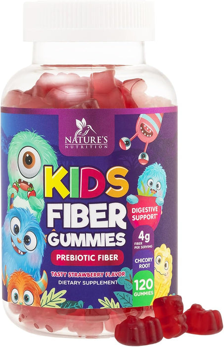 Kids Fiber Gummy Bears Supplement - Daily Prebiotic Fiber for Kids, Supports Regularity, Digestive Health & Immune Support, Nature's Plant Based Chicory Root Vitamins, Vegan, Berry Flavor
