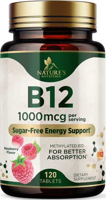 Vitamin B 12 Complex Supplement 1,000 mcg - Fast Dissolve Chewable for Energy & Nervous System Health Support - Maximum Strength Dietary Supports for Women & Men - B12 Vitamins