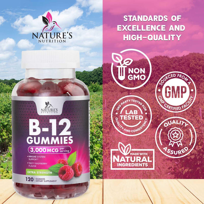 B12 Gummies for Adults, Extra Strength Energy 3000 mcg - B-12 Energy Metabolism & Immune System Support - Chewable Dietary Supplement for Adults & Kids Caffeine Free Gummy Vitamin - 120 Gummies