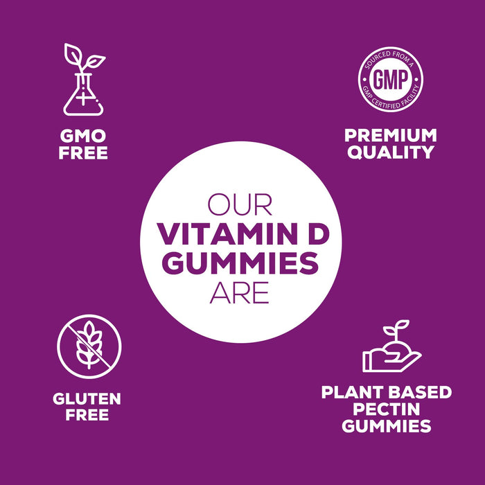 Vitamin D3 Gummies 5,000 IU 125 mcg - Extra Strength to Support Bone Health and Natural Immune Support - Delicious, Non-GMO, Tasty Gummy for Children, Adults, and Seniors