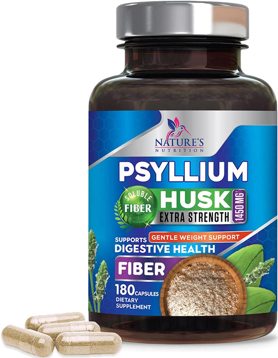 High Absorption Psyllium Husk Capsules 1450mg, Natural Soluble Fiber Supplement Non-GMO Gluten Free Digestive Support, Psyllium Fiber Caps Support Digestion & Regularity
