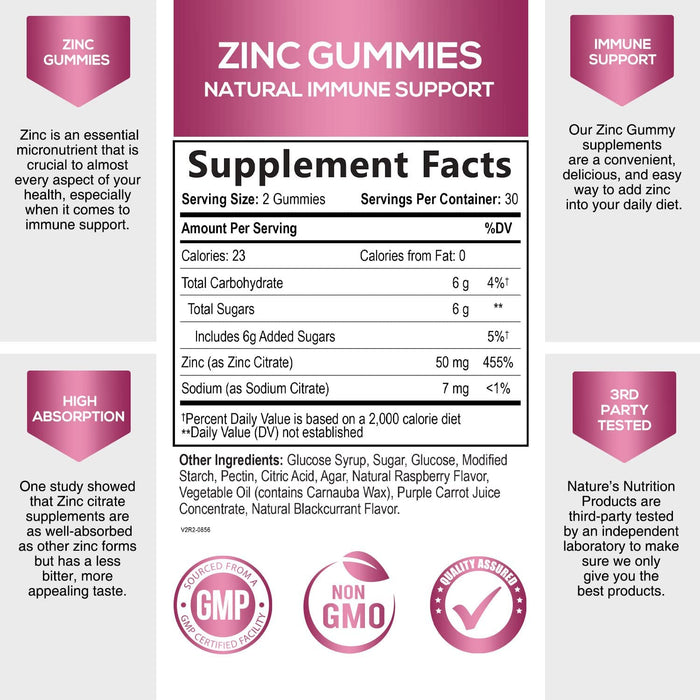 Zinc Gummies for Adults 50mg - High Absorption Immune Health Support Gummy & Antioxidant Supplement, Dietary Supplement Zinc Vitamin for Men and Women, Vegan, Non-GMO and Gluten Free