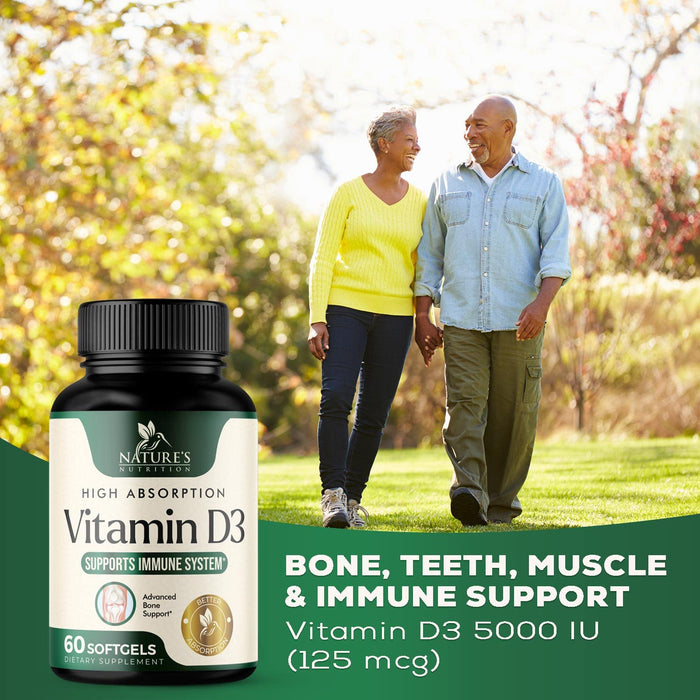 Vitamin D3 5000 IU (125 mcg) - High Potency Vitamin D-3 Supplement (2 Month Supply) for Bone, Teeth, Muscle and Immune Health Support - Dietary Supplement, Gluten Free, Non-GMO
