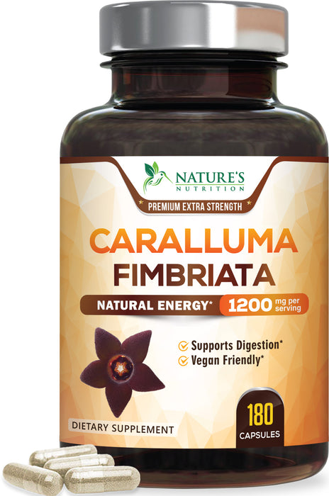 Pure Caralluma Fimbriata Extract Highly Concentrated 1200mg - Natural Caralluma Fimbriata Capsules Endurance Support, Best Vegan Supplement for Men & Women, Non-GMO