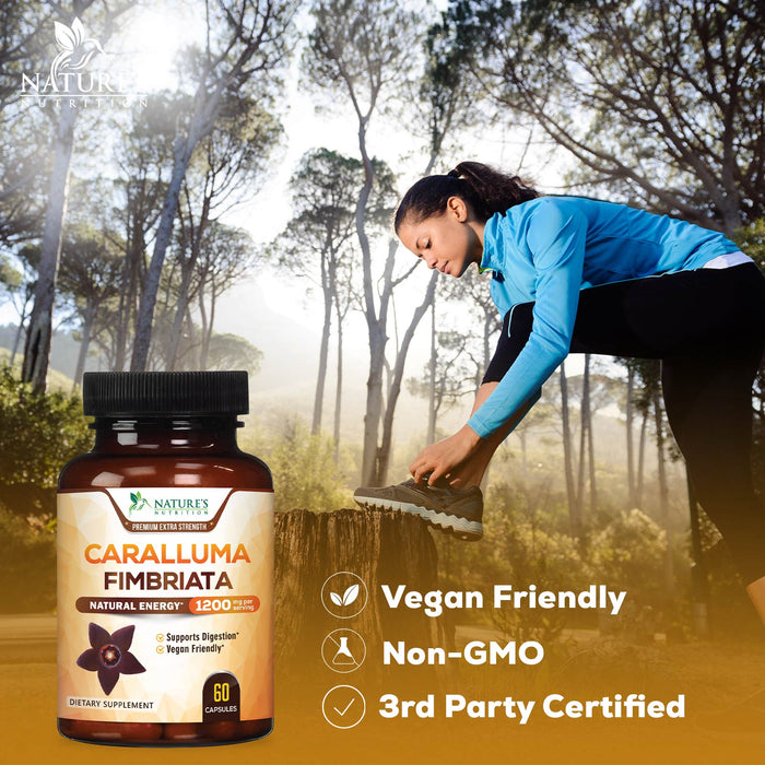 Pure Caralluma Fimbriata Extract Highly Concentrated 1200mg - Natural Caralluma Fimbriata Capsules Endurance Support, Best Vegan Supplement for Men & Women, Non-GMO