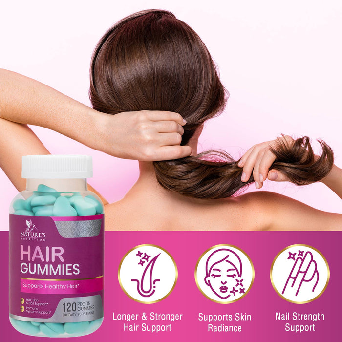 Hair Vitamins Gummy, with Biotin 5000mcg and Vitamins E & C, Advanced Hair Growth Support Gummies for Stronger, Beautiful Hair, Skin & Nails, Nature's Hair Supplement for Women & Men