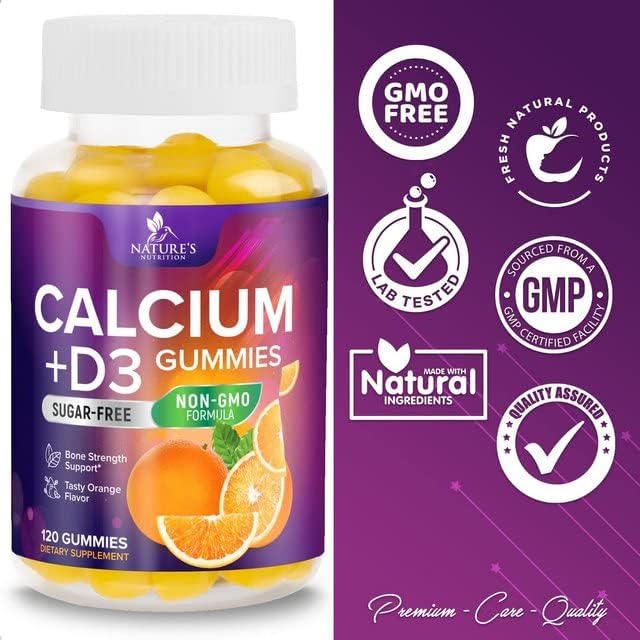 Sugar Free Calcium Gummy Bites Plus 400 IU Vitamin D3, Bone Health & Immune Support - Chewable Calcium Nutrition Supplement, Non-GMO, Orange Flavor Chews