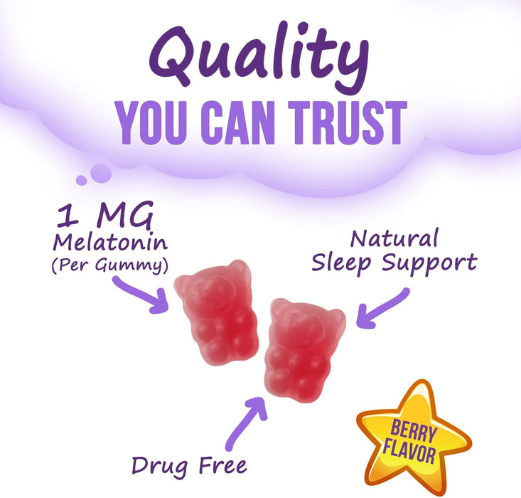 Kids Sleep Gummies, 2mg Melatonin, Nature's Effective & Drug-Free Restful Sleep Support Supplement, Childrens Melatonin Gummy for Ages 4 & Up, Vegan, Non-GMO, Natural Color & Berry Flavor