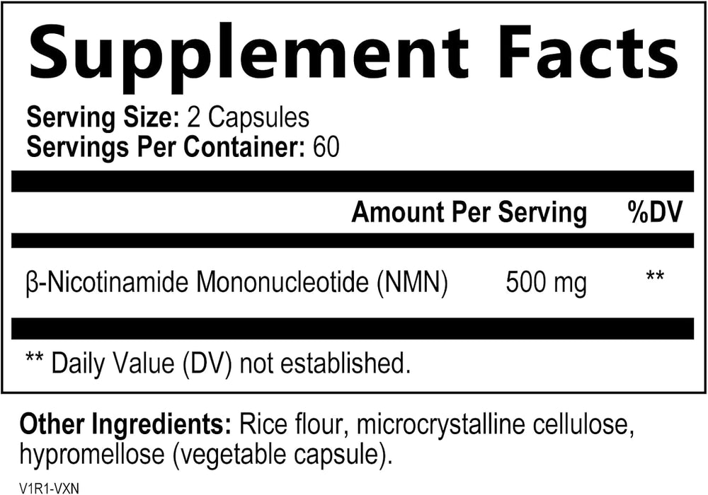 NMN Supplement - β-Nicotinamide Mononucleotide (NMN) 500 mg Per Serving - Pure NMN Formula - NAD+ Precursor Supplement - Cellular Energy & NAD Support - Vegan Capsules - Bottled in USA - 120 Capsules