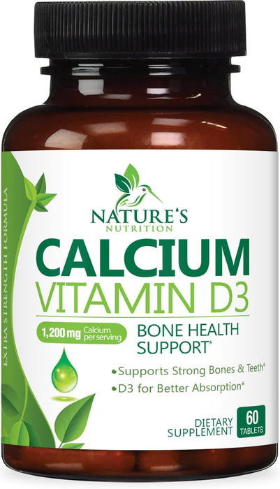 Calcium 1200 mg Plus Vitamin D3, Bone Health & Immune Support - Nature's Calcium Supplement with Extra Strength Vitamin D for Extra Strength Carbonate Absorption Dietary Supplement
