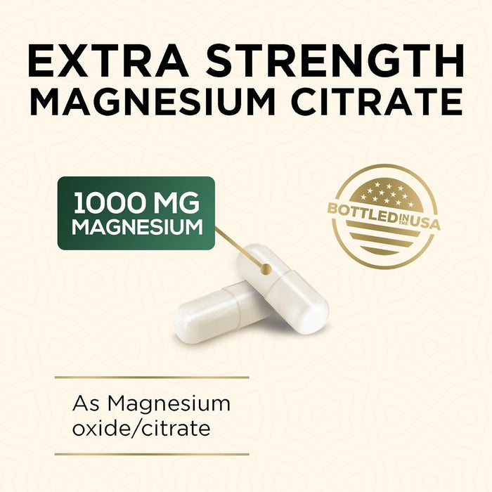 Magnesium Pills Extra Strength 1000mg - Chelated for Ultra Absorption, Magnesium Supplement for Bone, Muscle Health & Heart Support, Nature's Citrate Oxide Magnesio Vitamins, Non-GMO