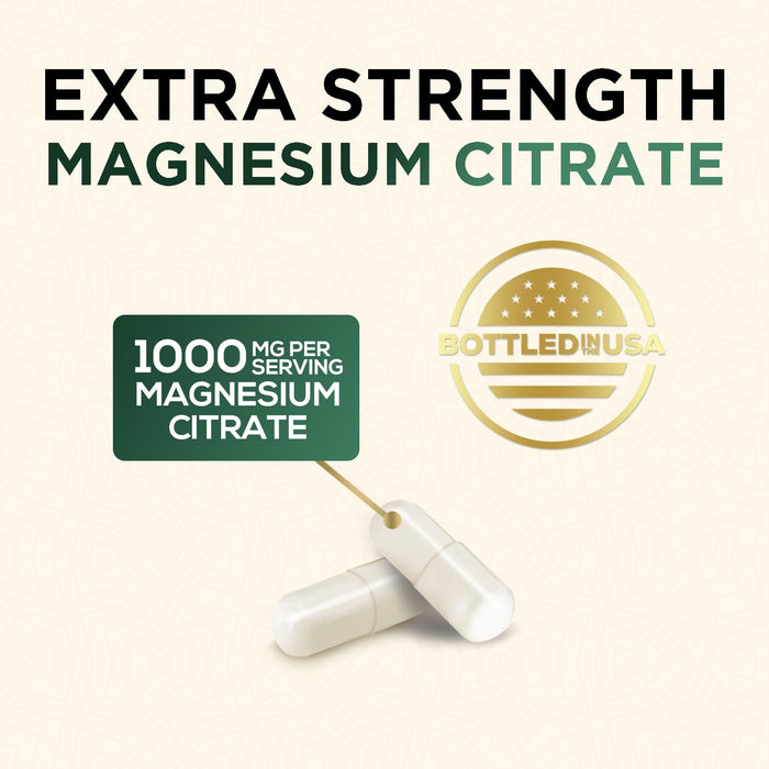Magnesium Supplement (Citrate Oxide) 1000mg for Best Absorption, Supports Bone, Heart Health, Nerves, Muscles & Metabolism, Nature's Pure Magnesio Vitamin Pills, Bottled in USA, 180 Capsules
