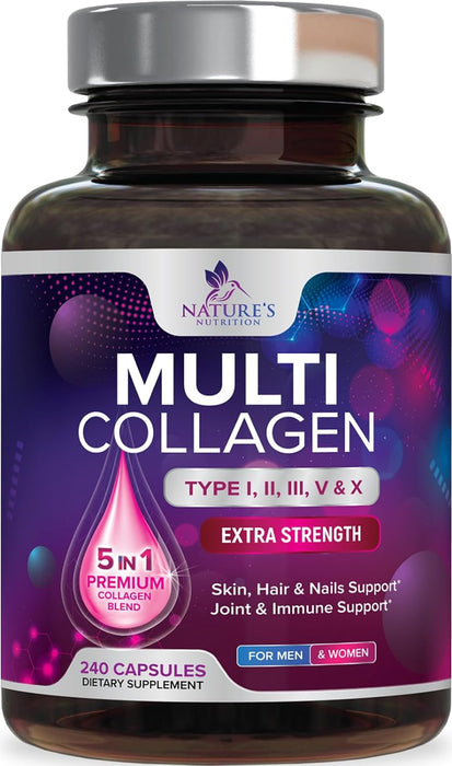 Collagen for Women & Men - Type I, II, III, V, X Collagen PillsComplex, Grass Fed Non-GMO, Nature's Hydrolyzed Multi Collagen Peptides Supplement, Hair, Skin, Nail, Joint Health Support