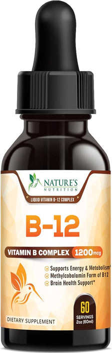 Vitamin B12 Energy Drops 1200 mcg - Extra Strength Vitamin B-12 Dietary Supplement for Energy, Liquid Methylcobalamin B12 Vitamins for Adults, Gluten-Free Vitamin B 12 Over 1000 mcg - 2 Fl Oz