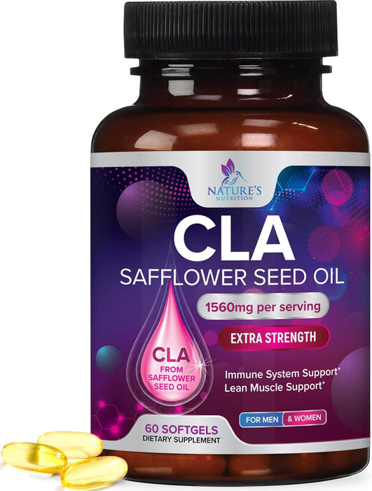 Conjugated Linoleic Acid CLA 1560mg - Extra High Potency CLA Supplement Pills - Improve Body Composition & Lean Muscle Tone, Metabolism & Energy - Nature's Safflower Capsules, Non-GMO