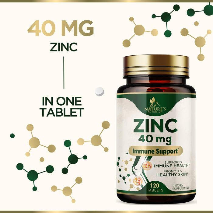 Zinc 40mg Supplements for Women and Men, Supplement for Immune Health Support, Skin Health Support, & Antioxidant Supplement for Adults with Zinc Gluconate 40 mg, High Potency, Non-GMO