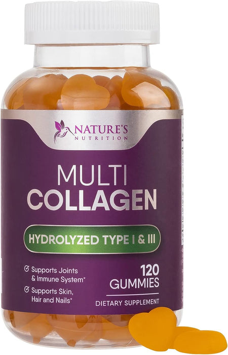 Collagen Gummies with Biotin - Hydrolyzed Collagen Peptides Supplement Types I and III - Support for Hair, Skin, Nails and Joints - Gluten Free and Non-Gmo - Orange Flavored Gummy Vitamins