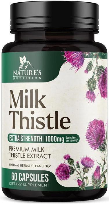 Nature's Milk Thistle 1000mg - Herbal Liver Supplement - Best Milk Thistle Liver Cleanse Detox & Repair Formula with Dandelion Root Extract & Silymarin Marianum, Supports Liver Health - 120 Capsules