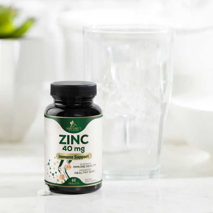Zinc 40mg Supplements for Women and Men, Supplement for Immune Health Support, Skin Health Support, & Antioxidant Supplement for Adults with Zinc Gluconate 40 mg, High Potency, Non-GMO