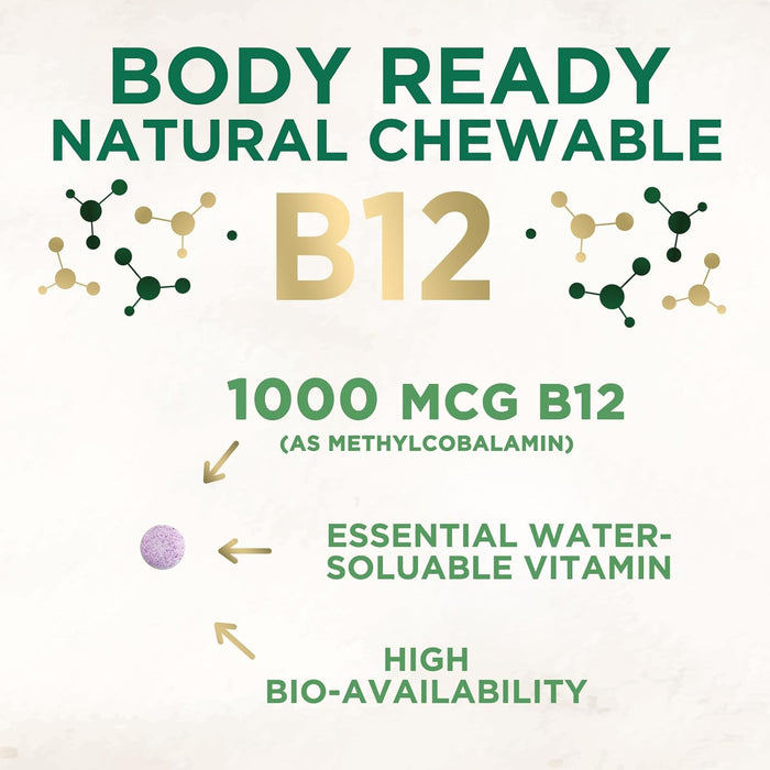 Vitamin B 12 Complex Supplement 1,000 mcg - Fast Dissolve Chewable for Energy & Nervous System Health Support - Maximum Strength Dietary Supports for Women & Men - B12 Vitamins