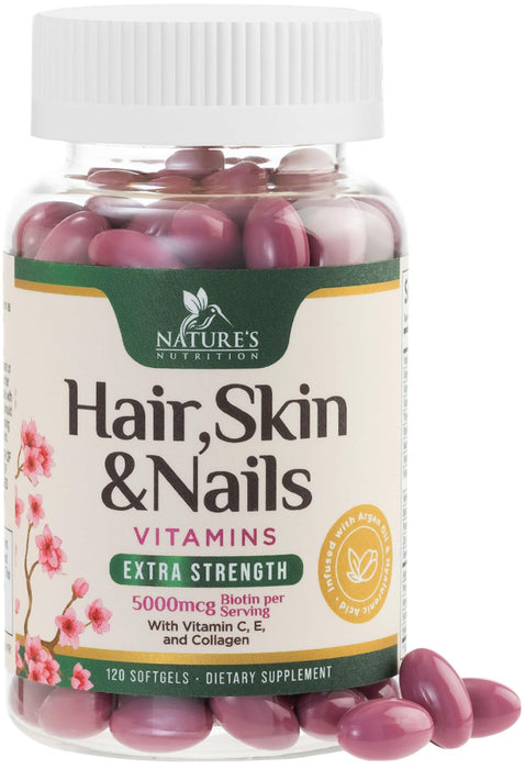 Hair Vitamins Biotin 5000 mcg Collagen for Hair Skin and Nails Vitamin Nature's â€“ 120 Softgels