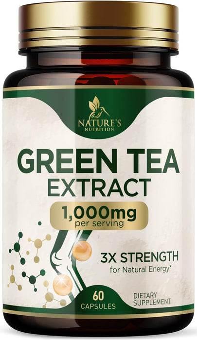 Green Tea Extract Weight Loss Pills 1000mg 98% Standardized EGCG - 3X Strength for Natural Energy - Supports Heart Antioxidant Health with Polyphenols, Vegan Herbal Supplement, Non-GMO