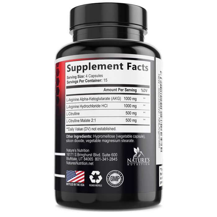 Nitric Oxide Formula with L-Arginine + Citrulline â€“ 3000mg â€“ 60 Capsules