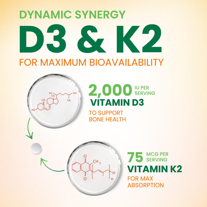 Vitamin D3 + K2 (MK-7) 2000 IU + 75 mcg - 60 Chewable Tablets