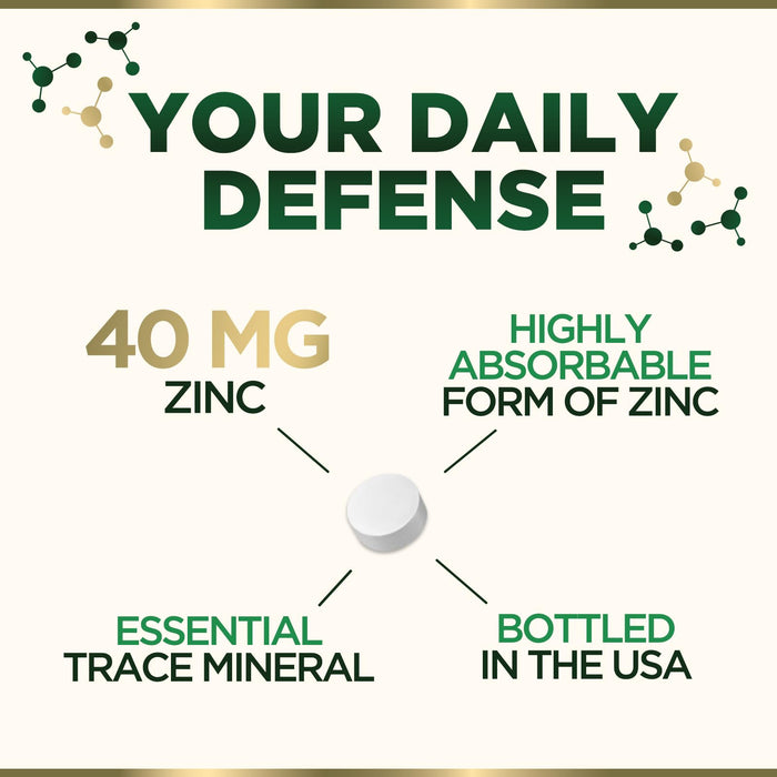Zinc 40mg Supplements for Women and Men, Supplement for Immune Health Support, Skin Health Support, & Antioxidant Supplement for Adults with Zinc Gluconate 40 mg, High Potency, Non-GMO
