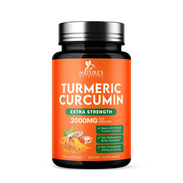 Turmeric Curcumin Supplement 2000mg - Nature's Joint & Immune Support, Organic Tumeric & BioPerine Black Pepper for Best Absorption with 95% Curcuminoids, Non-GMO, Bottled USA