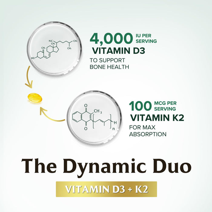 Vitamin D3 + K2 (MK-7) 5000 IU + 100 mcg - 120 Softgels