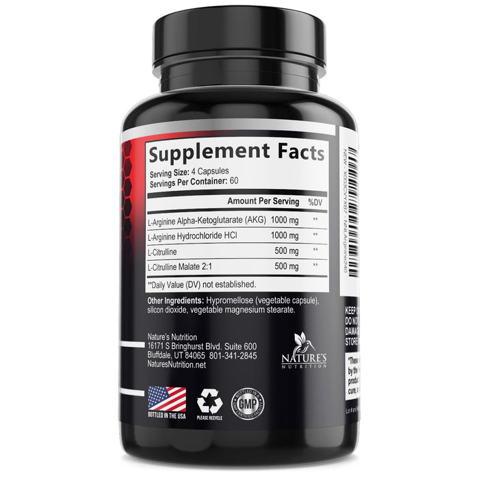 Nitric Oxide Formula with L-Arginine + Citrulline â€“ 3000mg â€“ 240 Capsules