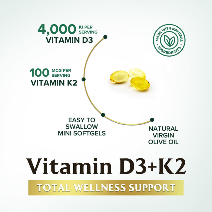 Vitamin D3 + K2 (MK-7) 5000 IU + 100 mcg - 120 Softgels