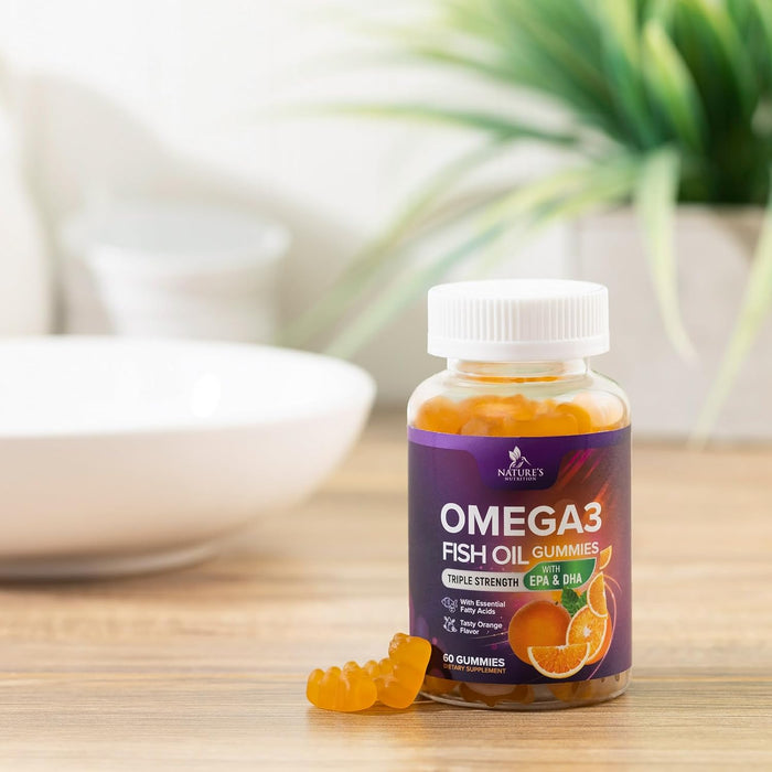 Omega 3 Fish Oil Gummies for Adults with DHA & EPA, Orange Flavor
