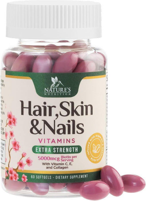 Hair Vitamins for Women, Ultra Strength 5000mcg Biotin Collagen & More - Premium Hair Growth, Skin, Nails & Keratin Support Supplement, Infused with Argan Oil & Hyaluronic Acid, Non-GMO - 120 Softgels