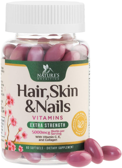 Hair, Skin & Nails + Biotin & Collagen 5000 mcg - 60 Softgels