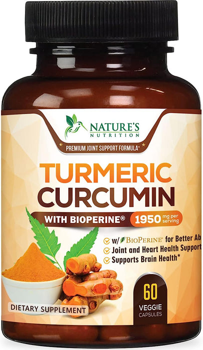 Turmeric Curcumin with BioPerine 95% Standardized Curcuminoids 1950mg - Black Pepper Extract for Max Absorption, Nature's Joint Support Supplement, Herbal Turmeric Pills, Vegan Non-GMO