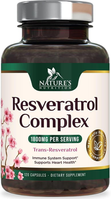 Resveratrol 1800mg - Extra Strength Trans-Resveratrol & Antioxidants - Healthy Aging Supplement & Immune Support for Digestive & Heart Health with Resveratol, Natural Vegan Reservatrol