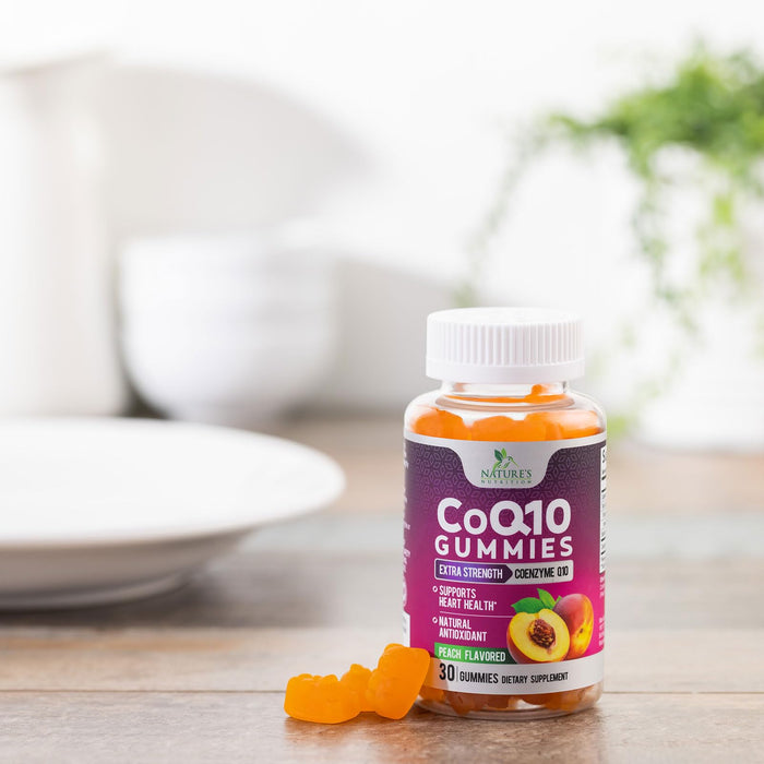 Nature's Nutrition CoQ10 Gummies 100mg – High Absorption Coenzyme Q10 Supplement for Heart Health, Energy & Antioxidant Support – Peach Flavor Gummy, Vegan, Non-GMO, Gluten Free – 30 Count