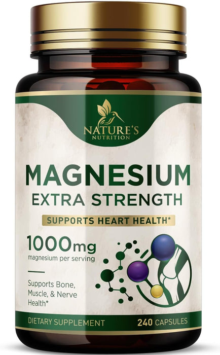 Magnesium Pills Extra Strength 1000mg - Chelated for Ultra Absorption, Magnesium Supplement for Bone, Muscle Health & Heart Support, Nature's Citrate Oxide Magnesio Vitamins, Non-GMO