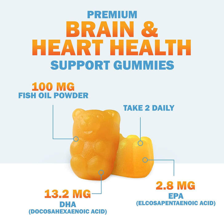 Omega 3 Fish Oil Gummies, Heart Healthy Omega 3 Supplement with High Absorption DHA & EPA, Extra Strength Joint & Brain Support, Omega 3 Fish Oil Nature's Gummy Vitamin, Orange Flavo