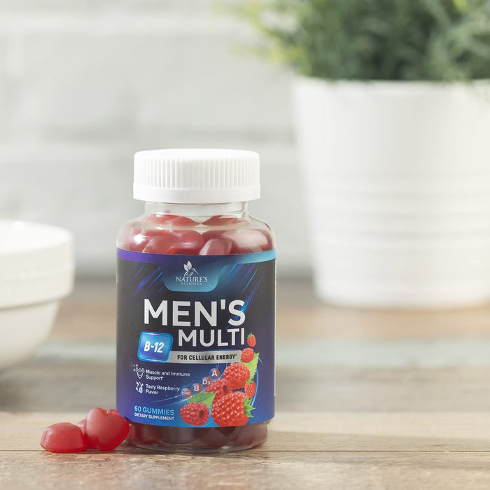 Nature's Multivitamin for Men Gummies - Berry Flavored Mens Multivitamins Daily Supplement with Vitamins A, C, D, E, B6, B12, & Zinc - Gummy Vitamin for Energy & Immune Health Support