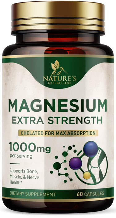 Magnesium Pills Extra Strength 1000mg - Chelated for Ultra Absorption, Magnesium Supplement for Bone, Muscle Health & Heart Support, Nature's Citrate Oxide Magnesio Vitamins, Non-GMO