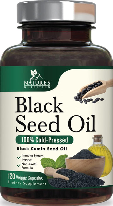 Black Seed Oil Capsules 1000mg - Vegan Cold-Pressed Nigella Sativa Black Seed Oil, Nature's Pure Black Cumin Seed Oil for Immune, Hair and Brain Support, Non-GMO