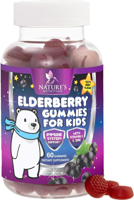 Sambucus Elderberry Immune Gummies for Kids with Vitamin C, Zinc & Elderberry, Daily Childrens Immune Support Vitamins Gummy Children Ages 2 Up, Natures Supplement, Non-GMO, Berry Flavor