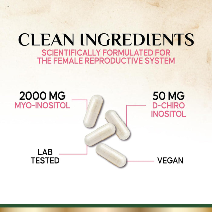 Myo-Inositol & D-Chiro Inositol 1025mg - 40:1 Ideal Ratio for Ovarian Support, Vegan Myo & D Chiro Supplement for Women's Natural Balance and Hormone Support, Vitamin B8, Non-GMO - 120 Capsules