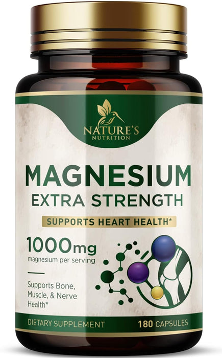 Magnesium Pills Extra Strength 1000mg - Chelated for Ultra Absorption, Magnesium Supplement for Bone, Muscle Health & Heart Support, Nature's Citrate Oxide Magnesio Vitamins, Non-GMO